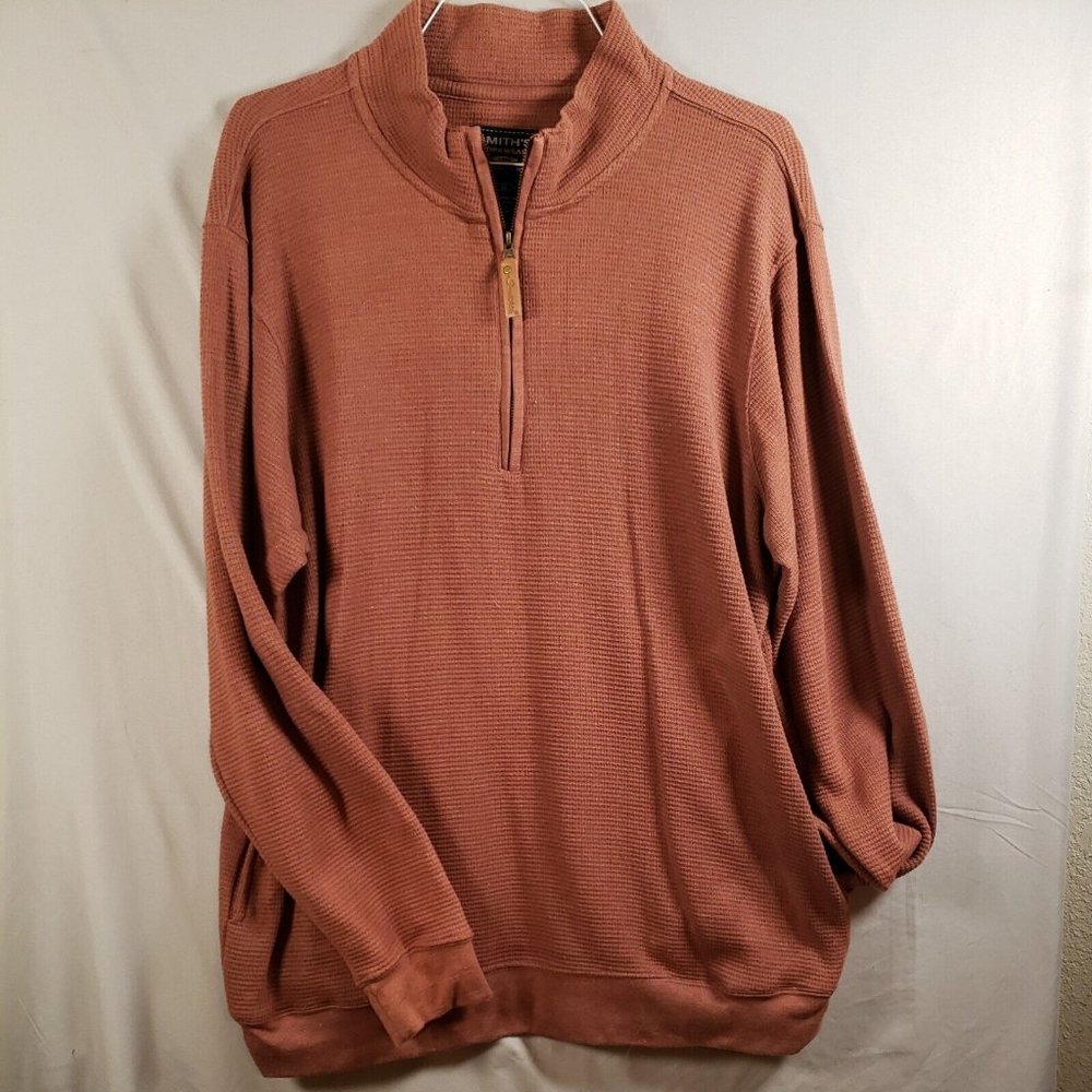 Smith's Workwear Rust Quarter Zip Cotton Blend Sweater Men’s Extra Large XL